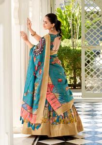 Lehenga choli สไตล์วินเทจชนเผ่าอินเดียสำหรับผู้หญิงชุดธรรมดาแบบพอดีตัวสำหรับงานเทศกาลปาร์ตี้ที่มีมุสลิมสีฟ้า - Product Image 3