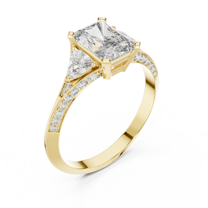 Anillo de Diamante Cultivado en Laboratorio con Corte Radiante, Oro Sólido de 14K/18K, Acento Lateral Trillón, DEFVVS, Certificado IGI, Anillo de Compromiso, Fabricante OEM - Product Image 3