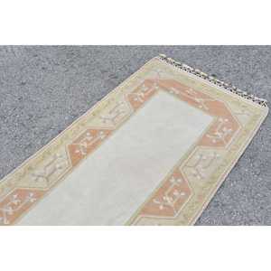 Tapis turc vintage 2,6 x 10 pieds, tapis de couloir, tapis en laine rayé blanc et marron - Product Image 5