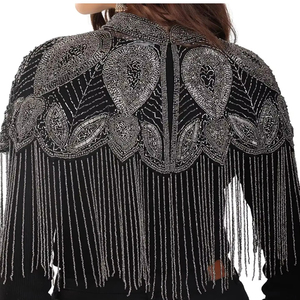 Robe de soirée élégante burlesque droite, mèches perlées, cape à paillettes, perles, broderie, tenue pour club festif - Product Image 4