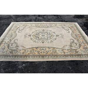 Tapis en laine vert beige classique fait à la main 6.7X10 pieds Rectangle Patchwork Design pour salon Latex support pour adolescents tapis de chevet - Product Image 4