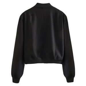 Vestes courtes de haute qualité, veste d'hiver personnalisée à fermeture éclair pour femmes, acheter une veste courte de style universitaire noire pour femmes - Product Image 4