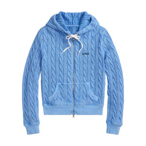 OEM ODM Sweat à capuche en coton tricoté de qualité supérieure, tricotage en câble, poids moyen, style décontracté, col à capuche, poches, pour femmes, broderie - Product Image 3