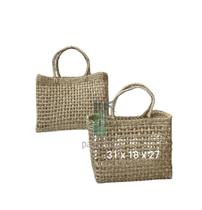 Sac à provisions pliable en jonc de mer naturel écologique et durable Motif de lettres à la mode - Product Image 2