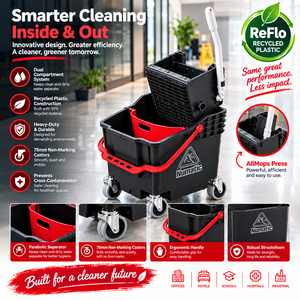 Chariot de nettoyage commercial avec seau et séparateur parabolique, construction en plastique recyclé Rumphi - Product Image 6