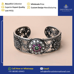 Elegant Design Glinting CZ <b>Ruby</b> Stone Studded Oxidised Silver Handcrafted Fashionable Jewellery Women Girls Wear Bangles - Product Image 2