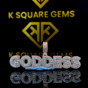 Pendentif Hip Hop personnalisé, lettre personnalisée, pendentif Moissanite glacé rond brillant et taille baguette, plaqué or rose, pendentif pour homme - Product Image 1