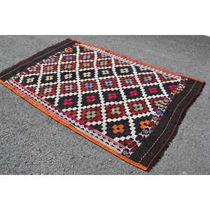 Vintage Turkish <b>Rug</b> Traditional Black Brown 4.7 X 6.9ft <b>Boho</b> Patchwork Design Handmade Wool Latex for Teen Bedside Rectangle - Product Image 2