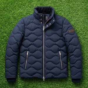 Men Padded <b>Quilted</b> <b>Jacket</b> Wave <b>Pattern</b> High Collar Warm Zip Up Winter <b>Jacket</b> Ribbed Cuff OEM ODM Wholesale - Product Image 6