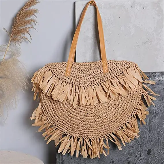 Best selling Shoulder Bag Tassels Women's Round Woven Handbags Summer Beach Travel Wallets made in Vietnam