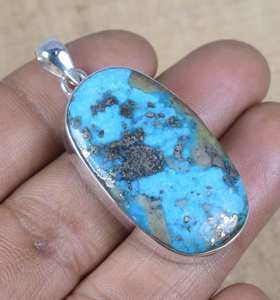 Handmade <b>Turquoise</b> Pendant 925 Sterling Silver Gemstone Jewelry Women Elegant <b>Necklace</b> Fashion Gift - Product Image 4