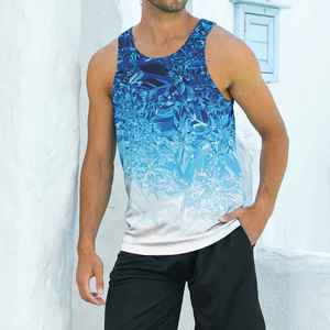 Débardeur pour homme bleu à imprimé géométrique, col rond, séchage rapide, style sportif, en polyester tricoté, coupe ajustée - Product Image 3