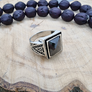 Beelo Silver Black Zircon Men's Square <b>Ring</b> 925 Silver Vintage Channel Setting Art Design Fine Jewelry Wholesale Hot Sales - Product Image 6