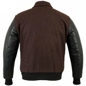 Chaqueta Deportiva Auténtica de Talla Grande para Hombre, Color Marrón Chocolate con Mangas de Cuero Negro, Chaqueta Universitaria de Lana Genuina 2025 - Product Image 2