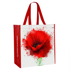 Bolsas de compras de supermercado reciclables tejidas de PP con impresión personalizada de alta calidad, bolsas de mano laminadas impermeables reutilizables con asas largas - Product Image 3