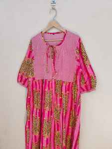 Vestido Largo de Verano con Estampado de Tigre, Cuello en V, Manga Larga, 100% Algodón, con Cierre de Cordón - Regalo Perfecto para Seres Queridos - Product Image 2