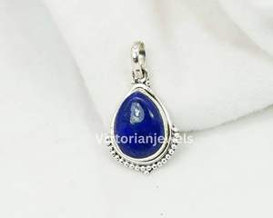 925 Plata de Ley sólida mes de septiembre piedra natal lapislázuli con ajuste de bisel colgante en forma de pera - Product Image 2