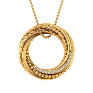 14K Solide Naturel Diamant Twist Multi Cercle Pendentif Fine Jewelry. - Product Image 3