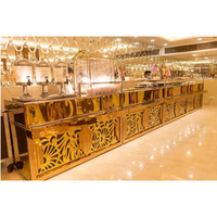 Comptoir de présentation de nourriture de mariage modulaire pour la restauration et les réceptions | Table de buffet design en acier inoxydable avec panneaux LED