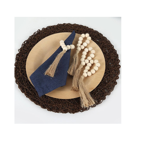 Anillo de servilleta bohemio, diseño de cuentas, boda, cuerda tejida hecha a mano, borlas, cuentas de madera, servilleteros, accesorios, superventas - Product Image 2