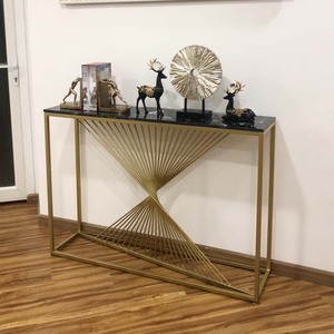 Contemporary Luxury Console <b>Table</b> with Bronze-Color Frame and <b>Mirrored</b> Stone Top 120x30x85cm for Entry MDF Material-CST001 - Product Image 4