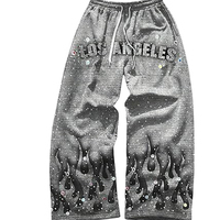 Pantalon de jogging ample décontracté pour homme, taille haute, en toile, avec strass, écologique, imperméable, avec cordon de serrage – Vente en gros grandes tailles