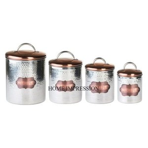 Textura martillada pulida con espejo brillante acabado en Color plateado con tapa superior de Metal chapado en oro con asa Juego de 4 ollas de hojalata de cocina - Product Image 1