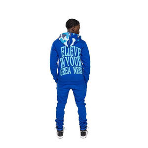 ชุดเซ็ตฮู้ดดี้ซิปเต็มตัวพิมพ์ลายพัฟพร้อมโลโก้สไตล์วินเทจสำหรับฤดูหนาว  พร้อมกางเกงจ็อกเกอร์ทรงสแต็ค  ชุดสเวตสูทแบบยูนิเซ็กส์ - Product Image 4