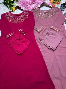 New Elegance Dressing Trend Blooming Georgette With Mirror And <b>Gota</b> Patti Work Kurti Pant Indian Export Quality Woman Fashion - Product Image 5