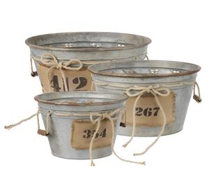 Set of 3 Modern Design <b>Garden</b> <b>Tubs</b> Antique Clay Patina Finishing Steel with Handles Metal Material for <b>Garden</b> Care - Product Image 5