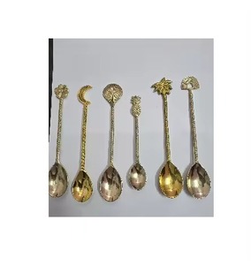 Excelentes juegos de cubiertos de oro de latón antiguo, diferentes mangos, artesanías de diseñador, cuchara de latón dorado elegante Premium - Product Image 1