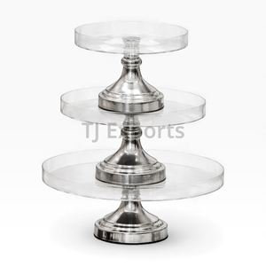 Servidor de Chocolate Acrílico con Bandejas Redondas Transparentes y Base Central Plateada Pulida para Exhibición de Postres de Lujo - Product Image 1