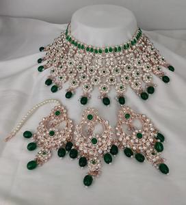 Indian Traditional Gold Plated Bridal Shadow Choker <b>Set</b> Earrings Maang Tikka Necklace/Earrings/Tika <b>Set</b> for <b>Women</b> Wedding - Product Image 1