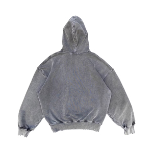 เสื้อฮู้ดดี้โอเวอร์ไซส์สไตล์วินเทจ OEM ผ้าฟลีซสีซีดจาง 100% ผ้าฝ้าย สำหรับฤดูหนาว ล้างสีแบบแอซิดวอช ดีไซน์ขาดๆ ไม่มีเชือกผูก สตรีทแวร์ - Product Image 5