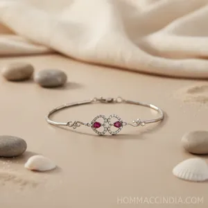 <b>Silver</b> Ruby <b>Heart</b> Gemstone Fashion Charm <b>Bracelet</b> for Women - Product Image 2