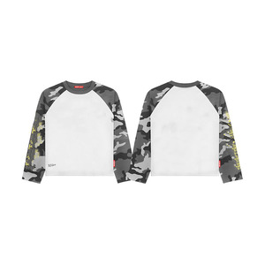 เสื้อยืดแขนยาวผ้าโพลีเอสเตอร์เนื้อนุ่ม 180 GSM ลายพรางสีน้ำเงินตัดต่อ แขนเสื้อแบบแร็กแลน พิมพ์โลโก้ตามสั่ง เสื้อยืดผ้าฝ้าย 100% สำหรับผู้ชาย - Product Image 3