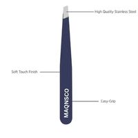 Juego de Pinzas Profesionales de Acero Inoxidable con Punta Curva Inclinada y Tacto Suave para Belleza y Depilación de Cejas, Color Azul Marino