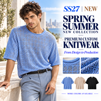 Pull en maille côtelée pour homme, décontracté, ajouré, en crochet, à manches courtes, col rond, personnalisable avec logo, OEM ODM, vente en gros