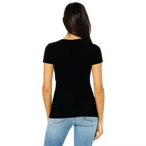 100% Airlume peinado y hilado en anillo de algodón 30 solo 4,2 oz negro mujer Jersey manga corta cuello en V profundo camisetas - Product Image 3