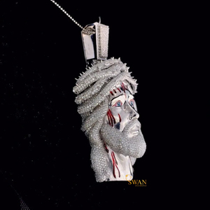 Colgante de Hip Hop con cabeza de Jesús completamente helado con diamantes de corte cultivados en laboratorio colgantes de joyería fina de Plata de Ley 925 para regalos - Product Image 3