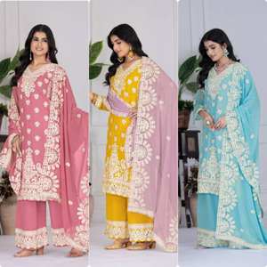 High Quality Yellow Faux Georgette Fabric Elegant Indian Pakistani Women's Suit <b>Top</b> for Weddings Festivals & Parties Palazzo - Product Image 6