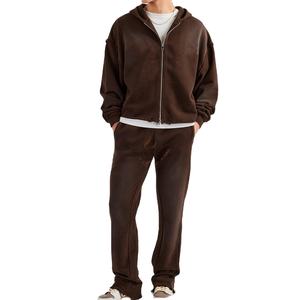 Conjunto Deportivo Personalizado para Hombre con Sudadera con Capucha Extra Grande con Cierre y Pantalones Acampanados con Lavado Ácido y Decoloración al Sol, con Logotipo Personalizado, Transpirable - Product Image 1