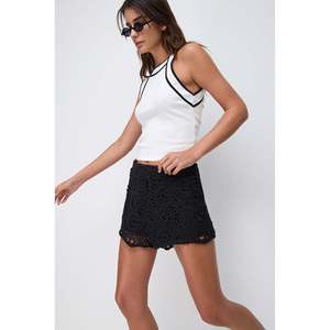 Mini Shorts Casuales de Punto con Encaje, 100% Algodón y Elastano, Ajustados, Tipo Bermuda con Estampado en la Cintura, Shorts de Moda - Product Image 3
