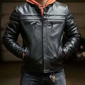 MEN'S <b>TOP</b> <b>GUN</b> BOMBER <b>JACKET</b>-Genuine Leather Shell Eco-Friendly V-Neck Zipper Closure - Product Image 1