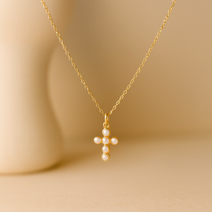 Pearl Cross Necklace-Elegant Christian Jewelry Gift - Product Image 3