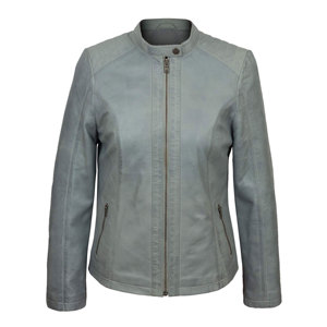 Chaqueta de Cuero Genuino para Mujer, Diseño Personalizado, Manga Larga, Cierre Frontal, Cuello Alto, Cortavientos, Estilo Motociclista - Product Image 2