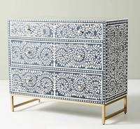 Table basse cascade moderne en os incrusté de style indien avec motif rayé gris, personnalisable, pour salon