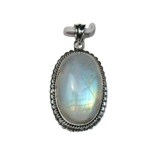 Venta al por mayor 2025 azul piedra lunar cabujón redondo 925 colgante de plata esterlina con piedras de cristal curativas colgantes y dijes de moda - Product Image 3