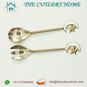 ชุด Flatware ผู้ส่งออกทองเหลืองคุณภาพสูงดวงอาทิตย์ส่องแสงจับชุดเสิร์ฟสลัดสีทองสําหรับผู้ซื้อจํานวนมาก - Product Image 6
