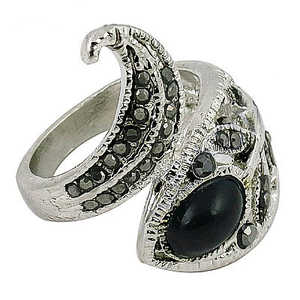 Anillo de Serpiente Plateado de Moda para Mujer, Joyería de Diseño con Incrustaciones Negras, Anillos Geométricos de Piedras Preciosas de Aleación para Niños - Product Image 3